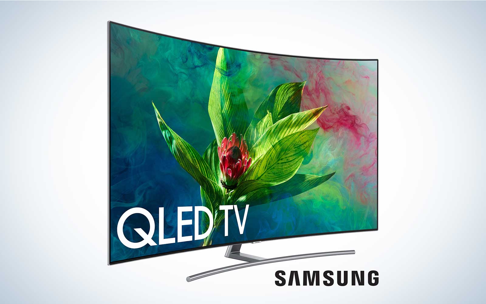 Samsung Q7C curved TV on a plain background