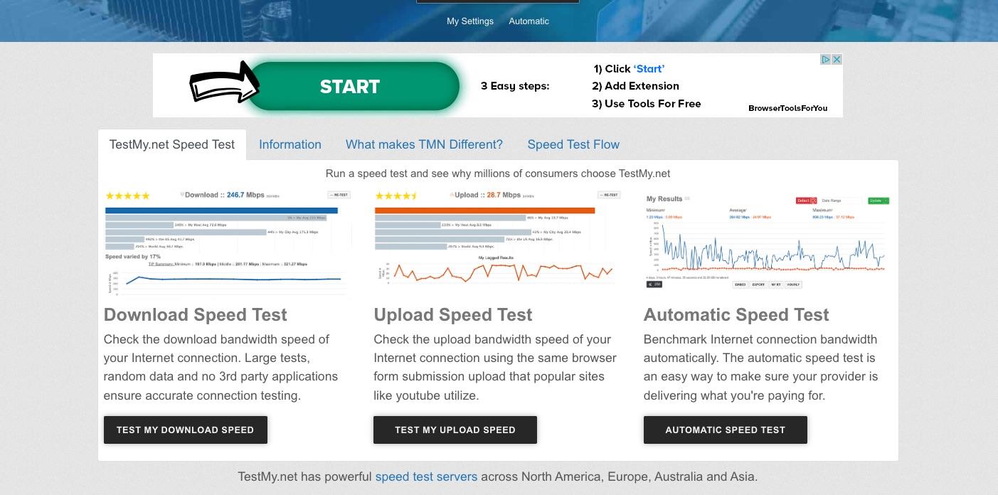 The TestMy.net website allows you to test your internet speed over time.