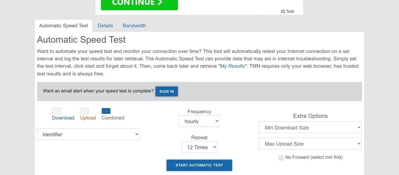 TestMy.Net allows users to customize how often they test internet speed.