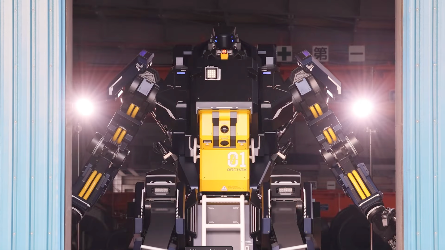 Archax robotic mech suit in warehouse