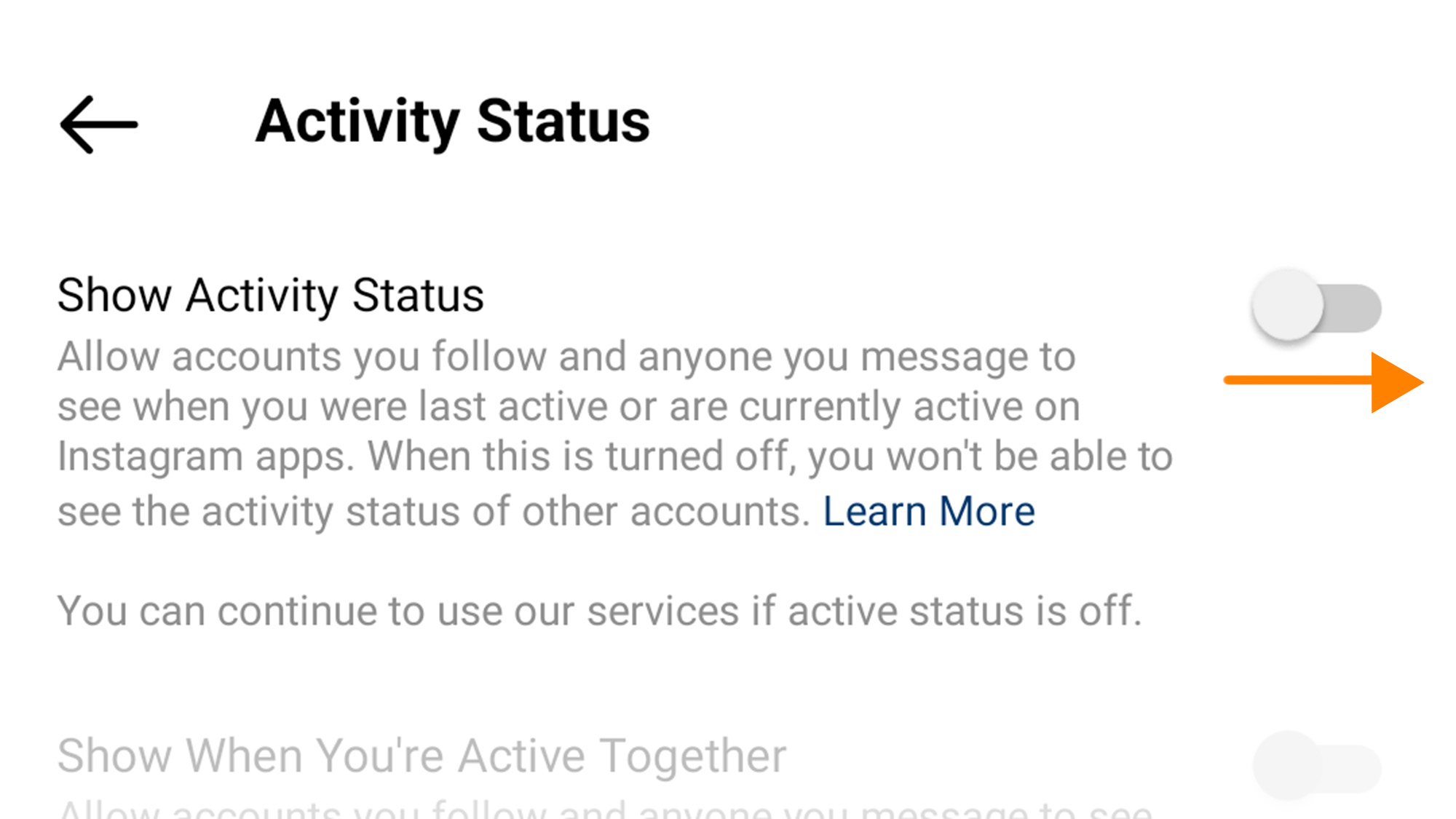 Turning on activity status on Instagram