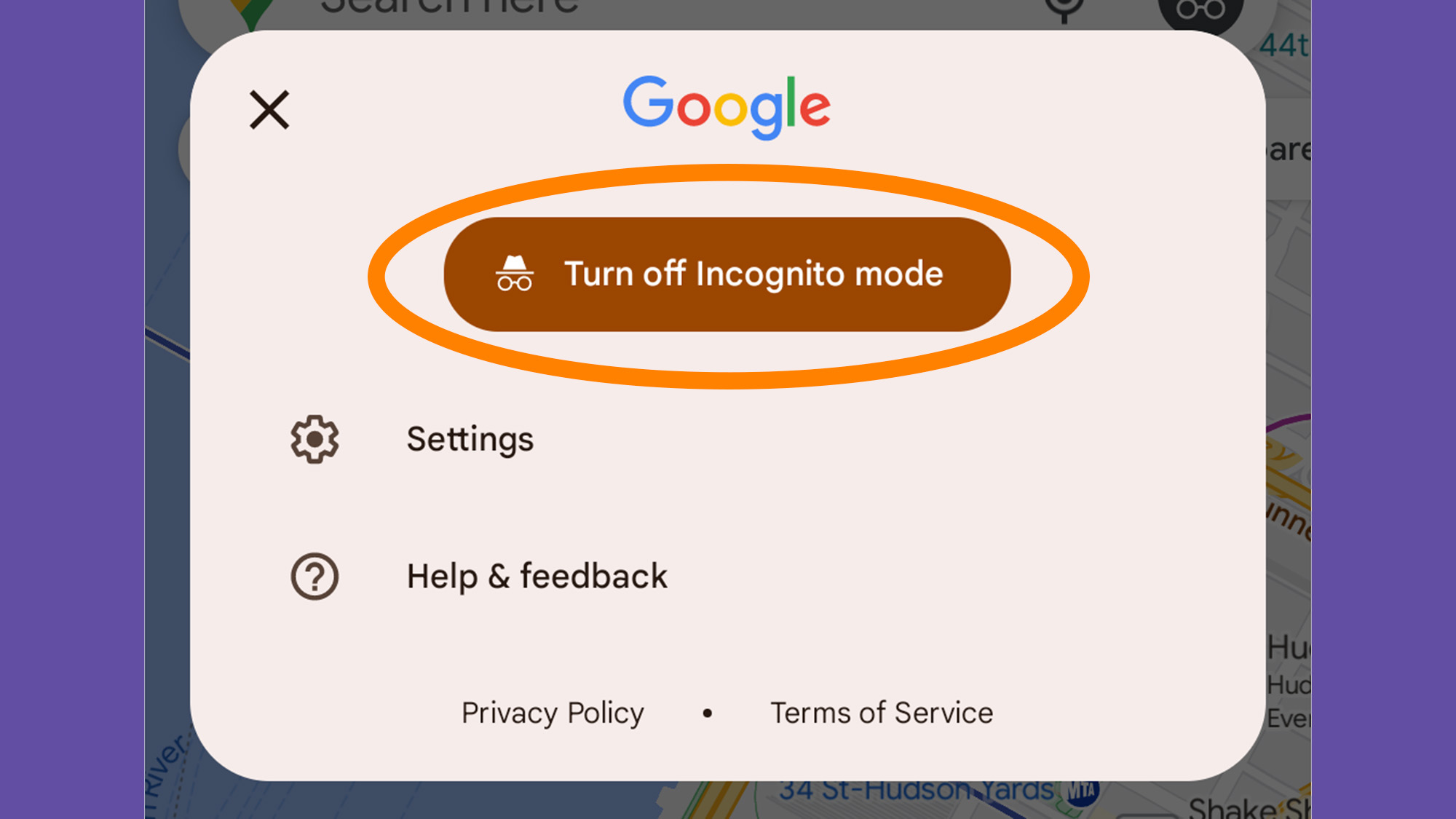 Turning off incognito mode on Google Maps