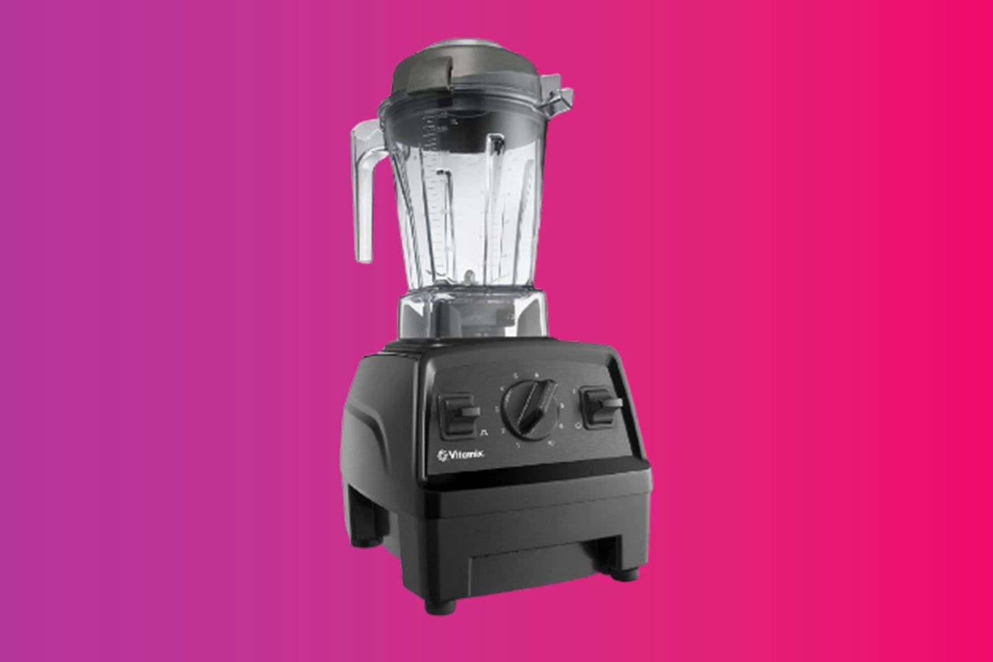 A Vitamix blender on a purple and pink gradient background