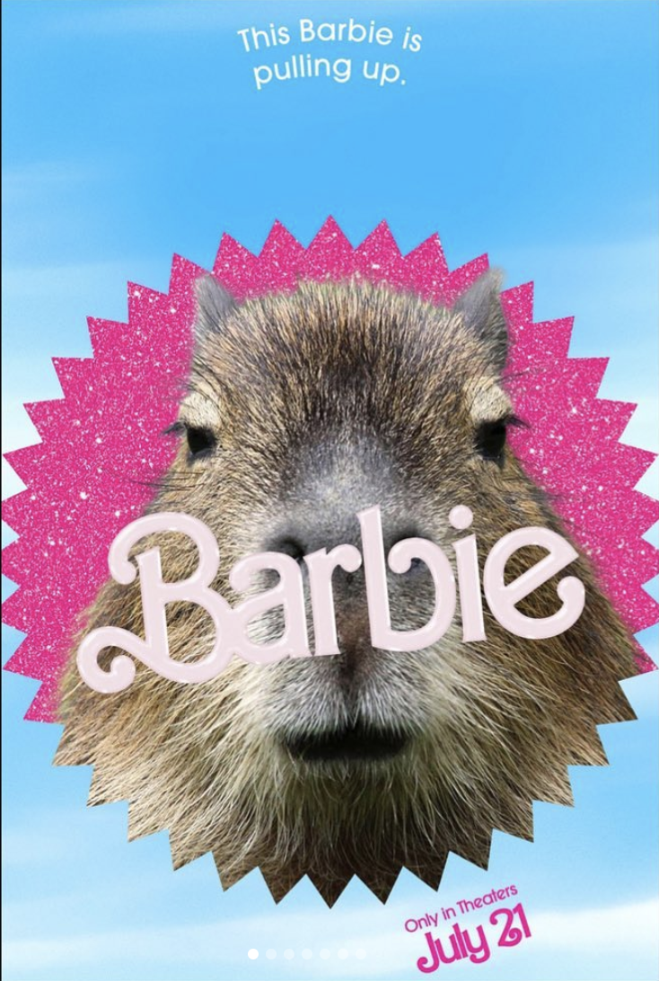 A meme that reads "this Barbie is pulling up," with a photo of a capybara and the Barbie logo.