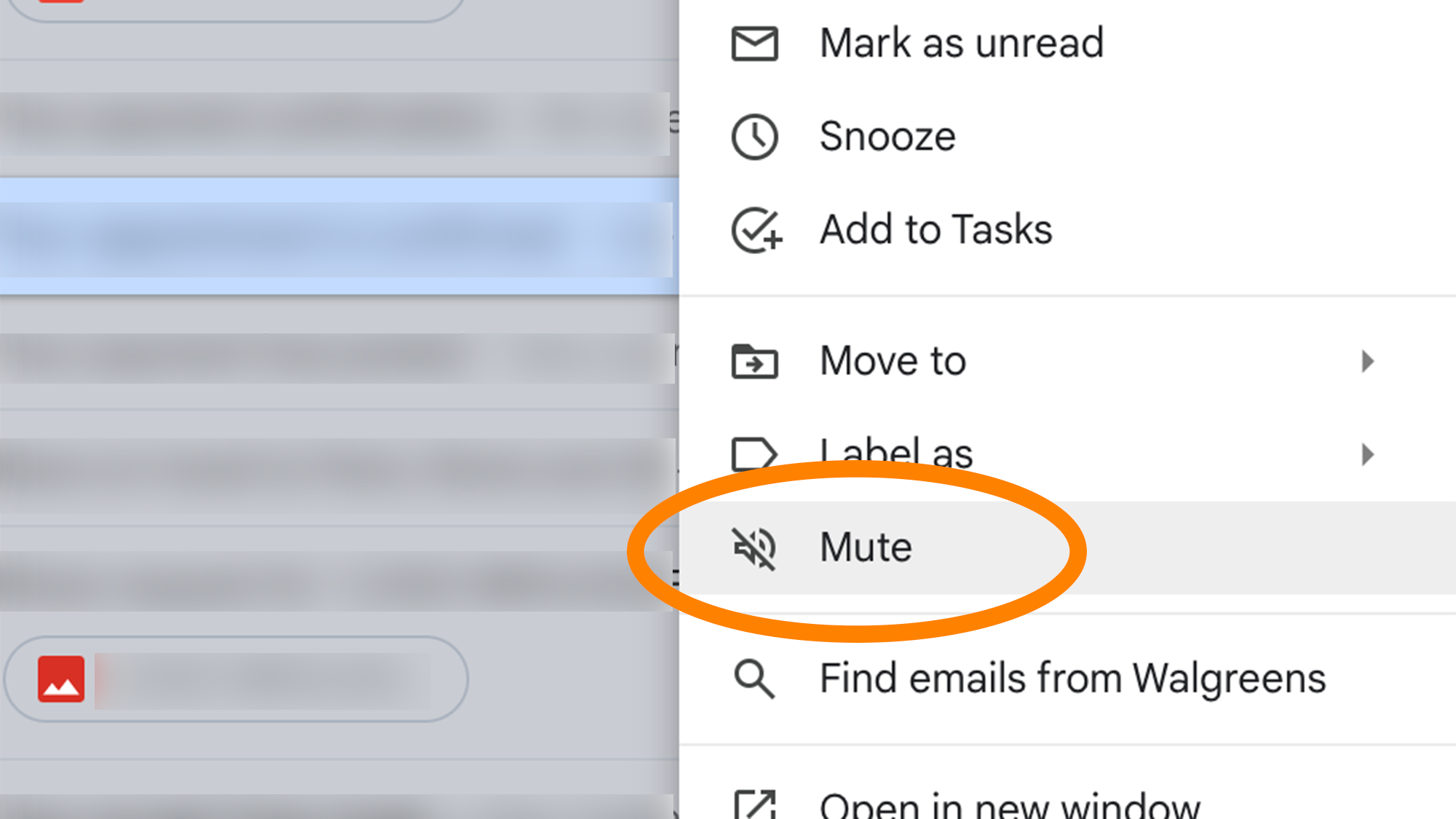 Gmail menu to mute email