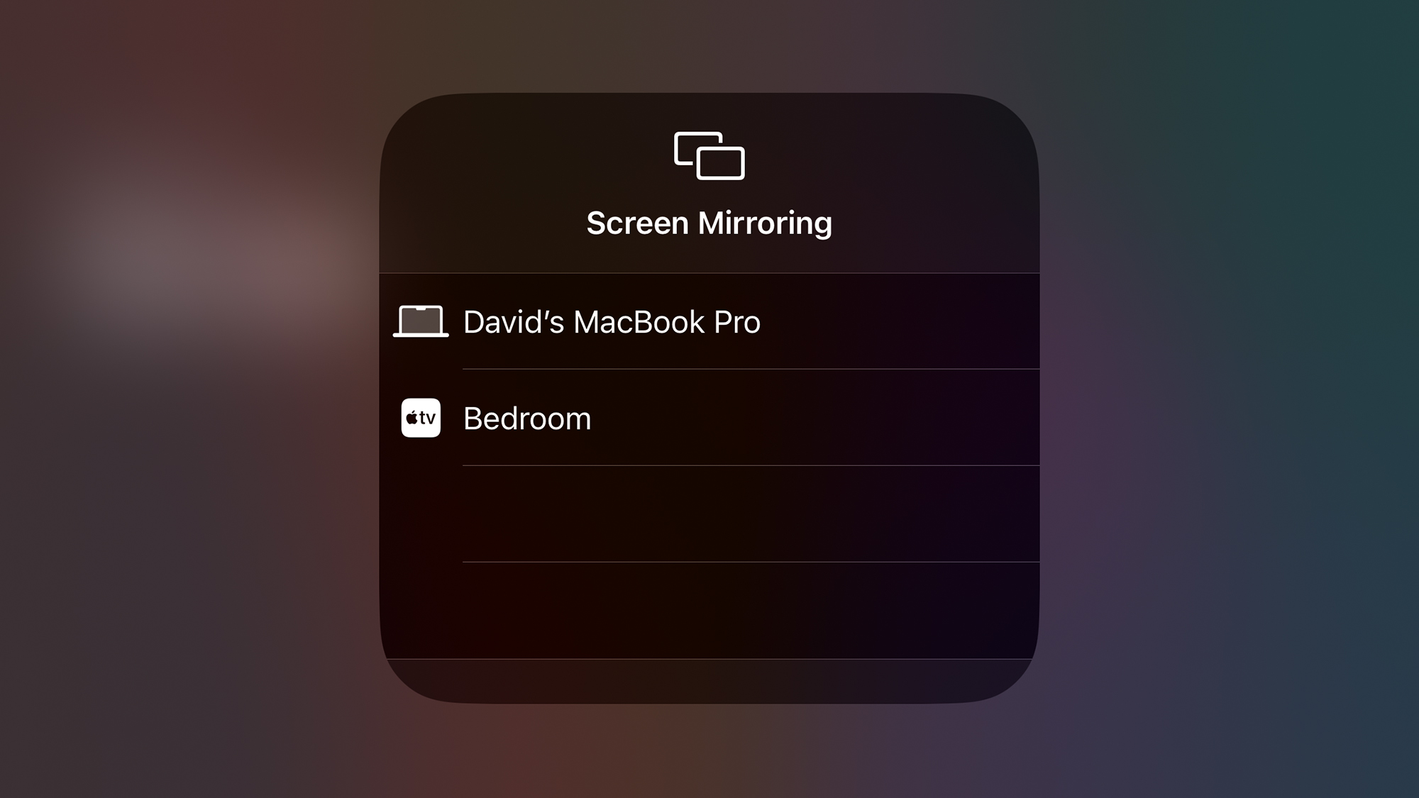 The screen mirroring option on an Apple TV 4K when used with an iPhone.