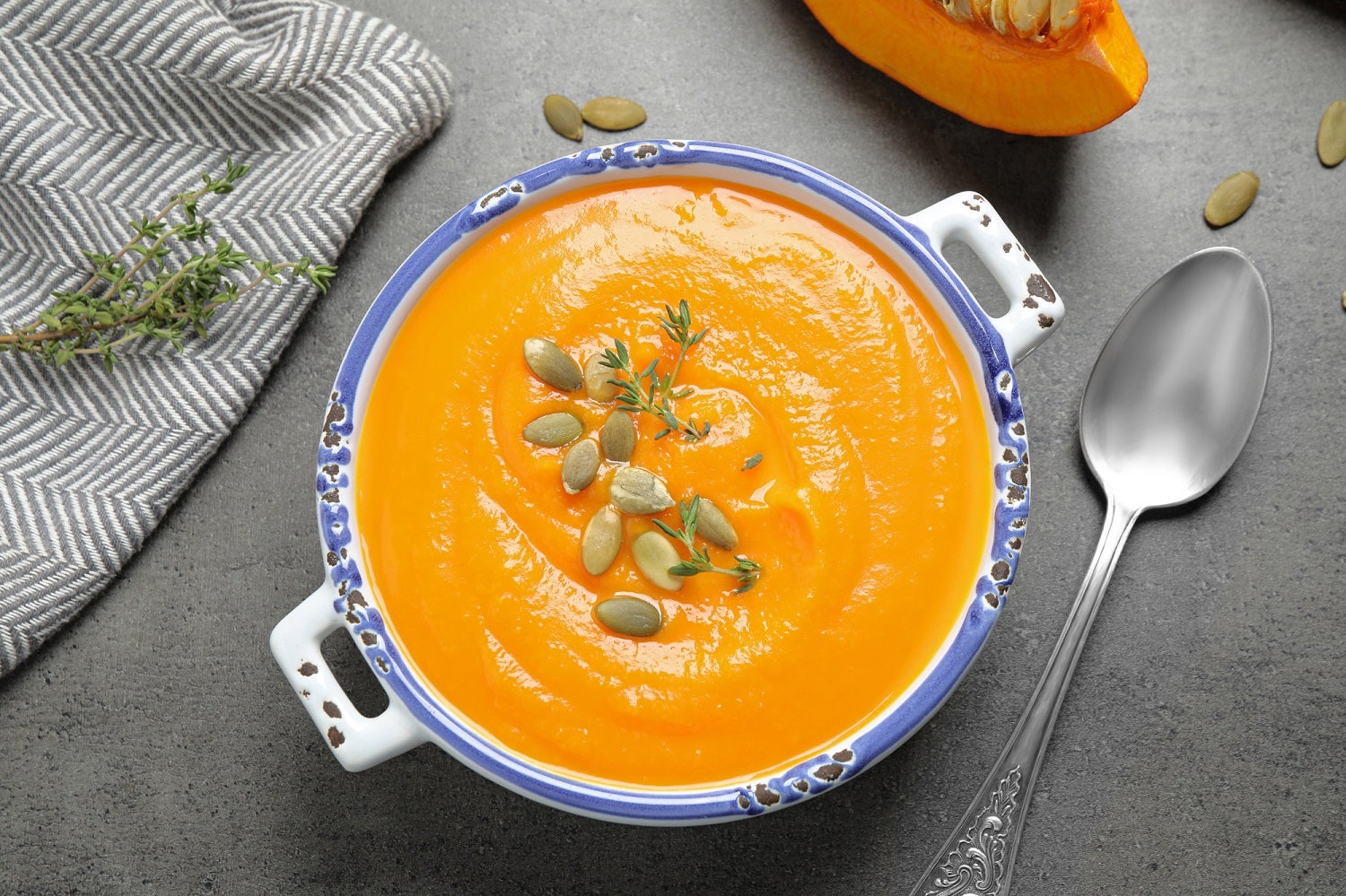 Pumpkin soup topped with <a href=