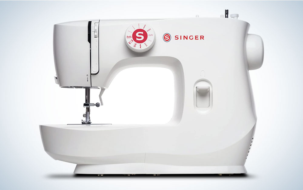 The Singer MX60 Sewing Machine on a blue and white background