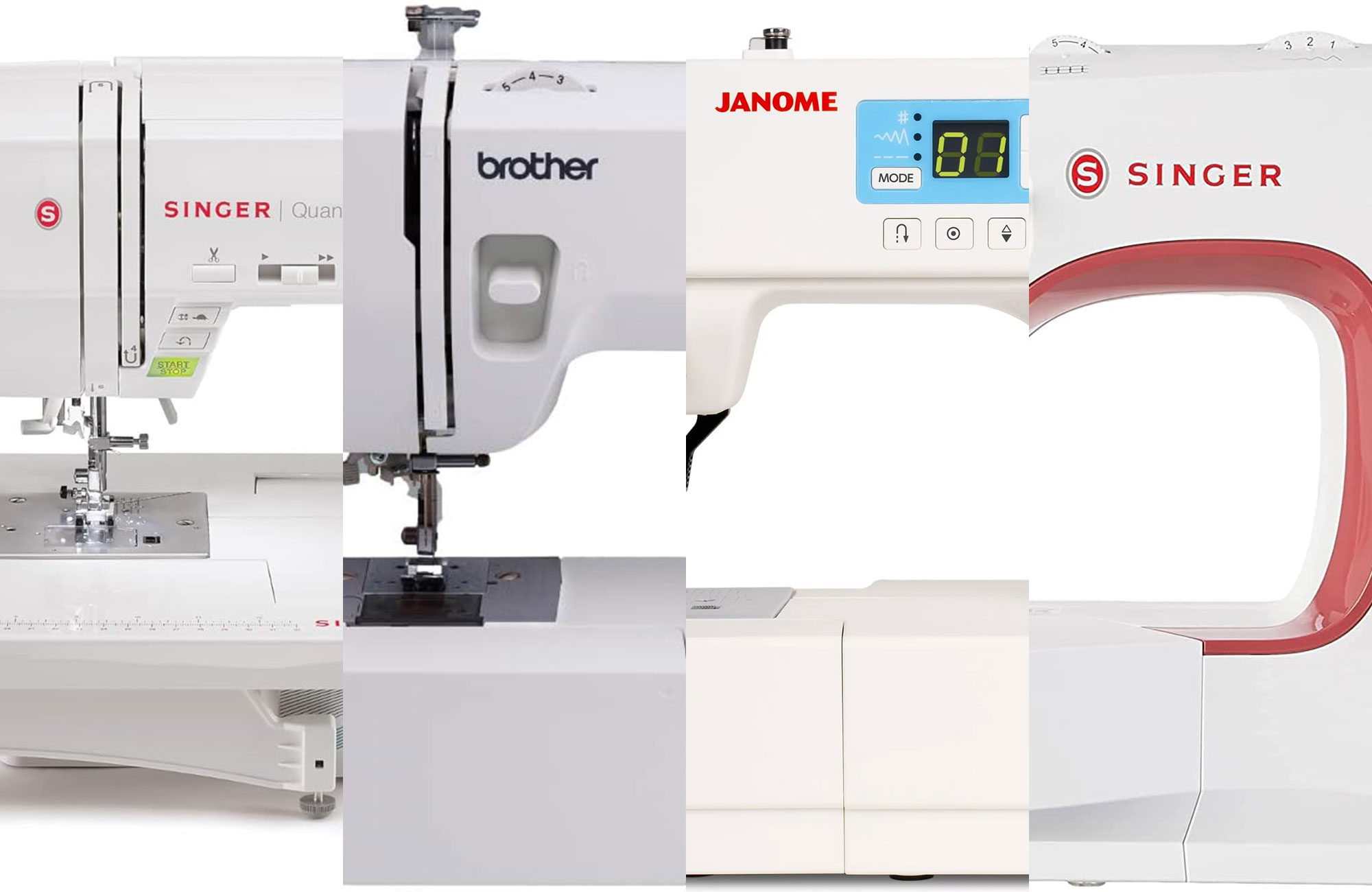 A lineup of the best sewing machines for beginners on a white background