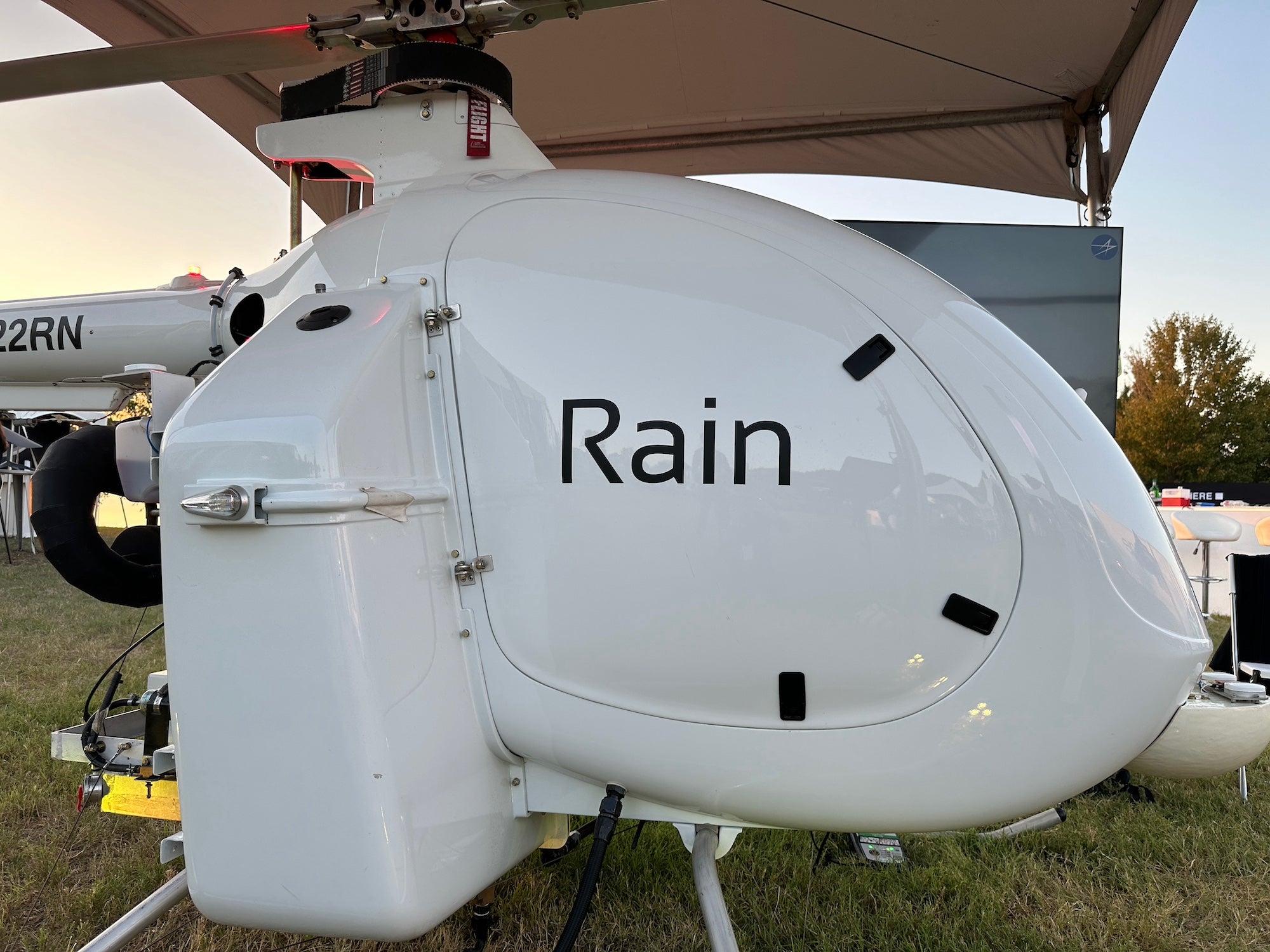 This small robotic helicopter is roughly 22 feet long, 7.5 feet high, and is called the Mosquito. It’s a development aircraft for a company called Rain that’s working on software to snuff out wildfires early. “We’re building technology to stop wildfires before they grow out of control, when they’re the size of a single tree, not when they’re the size of a warzone,” says Maxwell Brodie, the CEO of Rain. They’re collaborating with Sikorsky, which has already developed the tech for a Black Hawk helicopter to be able to fly itself. Brodie says their plan is to eventually pre-position autonomous, uncrewed helicopters (big ones like Black Hawks, not this Mosquito) with their software so they can tackle wildfires with a quickness when they’re small. 