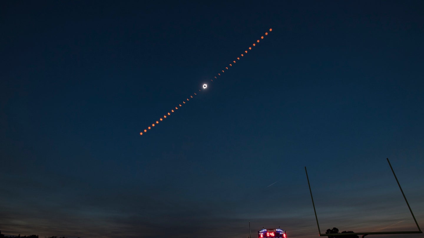 The progression of a solar eclipse over Oregon.