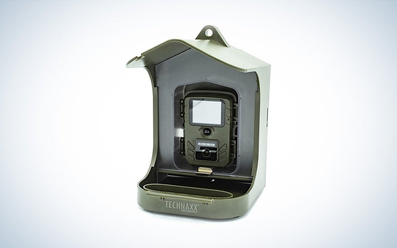 The green TECHNAXX Full HD Birdcam TX-165 against a white background with a gray gradient.