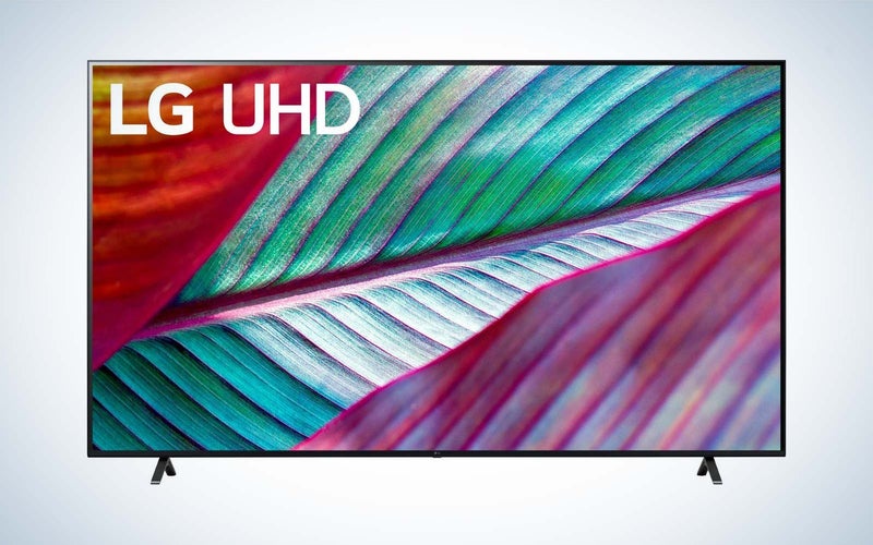 LG 86-inch LED TV with a colorful graphic on the screen on-sale at Best Buy before Black Friday