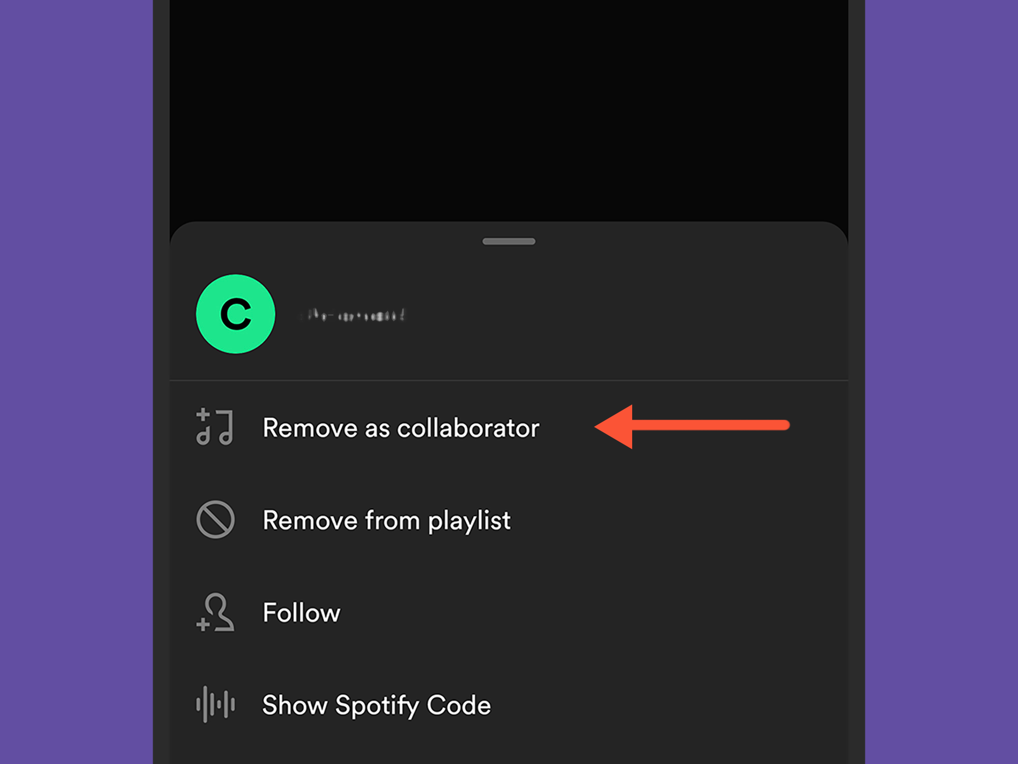 Tela mostrando as configurações do colaborador em uma playlist do Spotify, incluindo como remover colaboradores. 