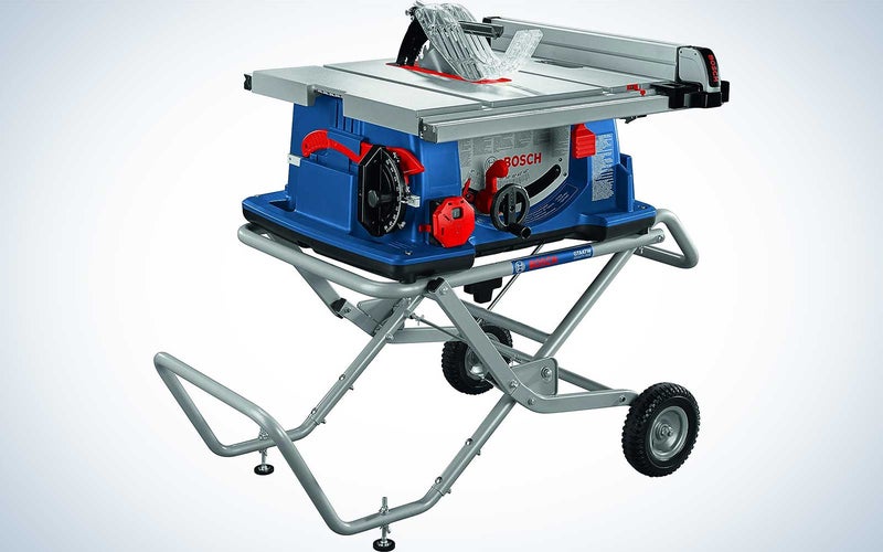 The Bosch 4100XC-10 10-Inch Worksite Table Saw sitting unfolded on a plain white background