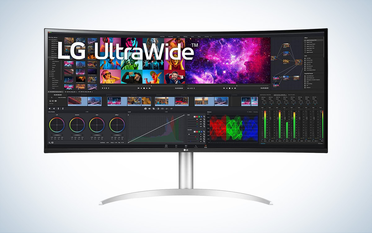 An LG 40WP95C ultrawide monitor is placed against a white background.