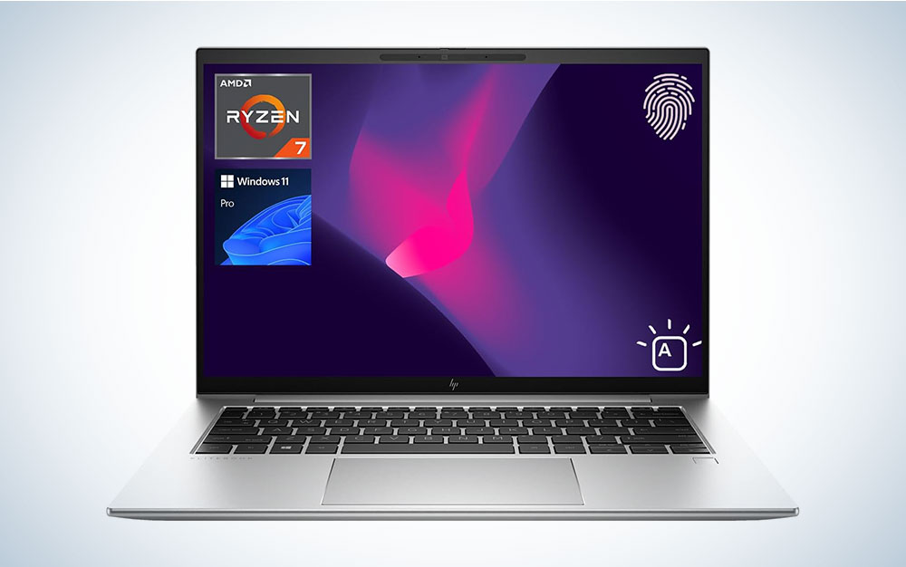 A silver HP EliteBook 845 G9 Business Laptop on a plain background