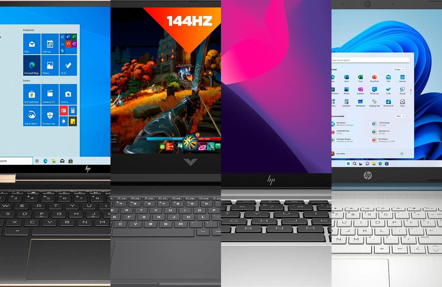A lineup of four of the best HP laptops cut vertically into fourths