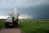 Truck-mounted mobile radar can track a tornado over time and help scientists figure out what aspects of the environment influence its size and intensity. CREDIT: JANA HOUSER