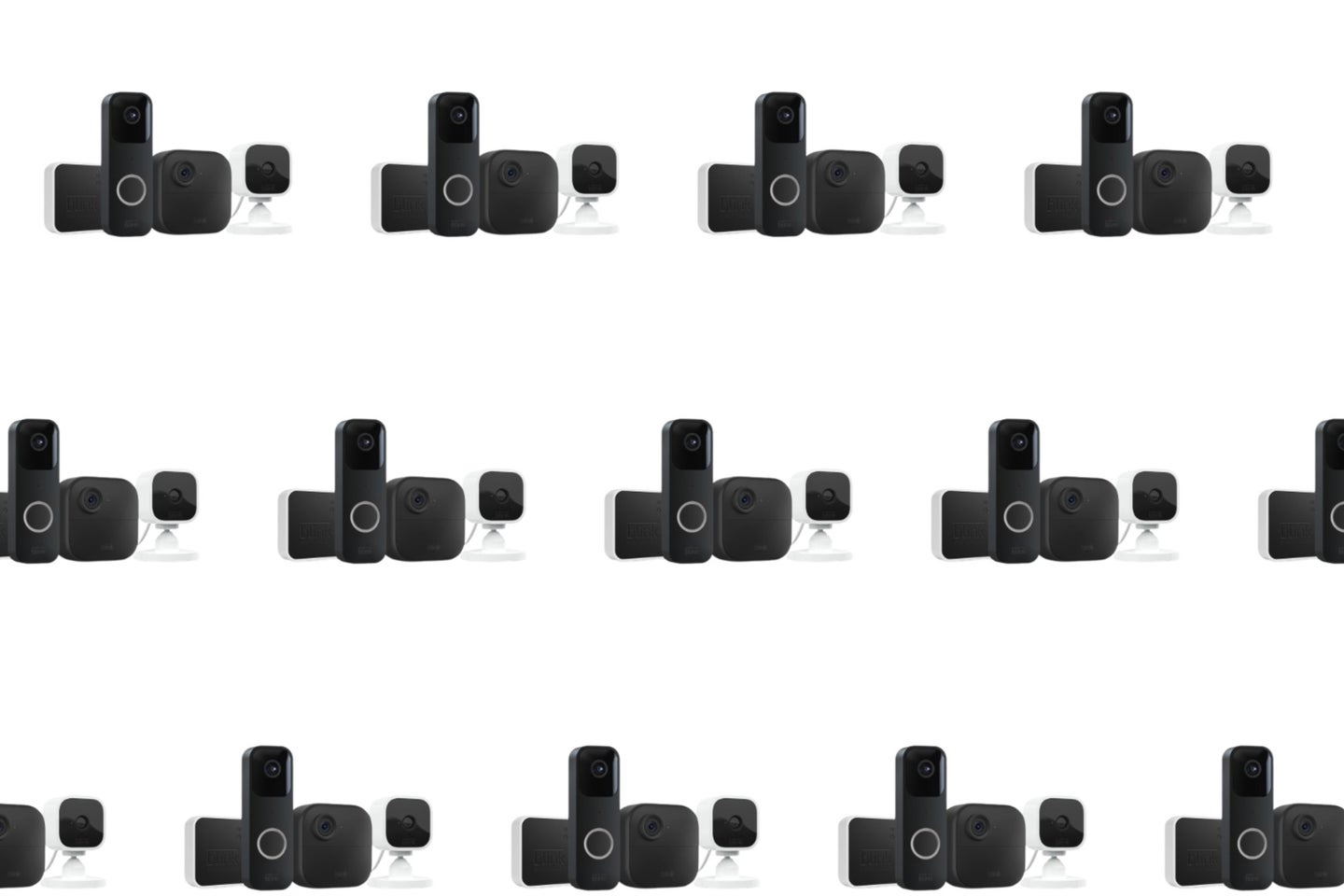 A Blink camera bundle patterned on a plain background