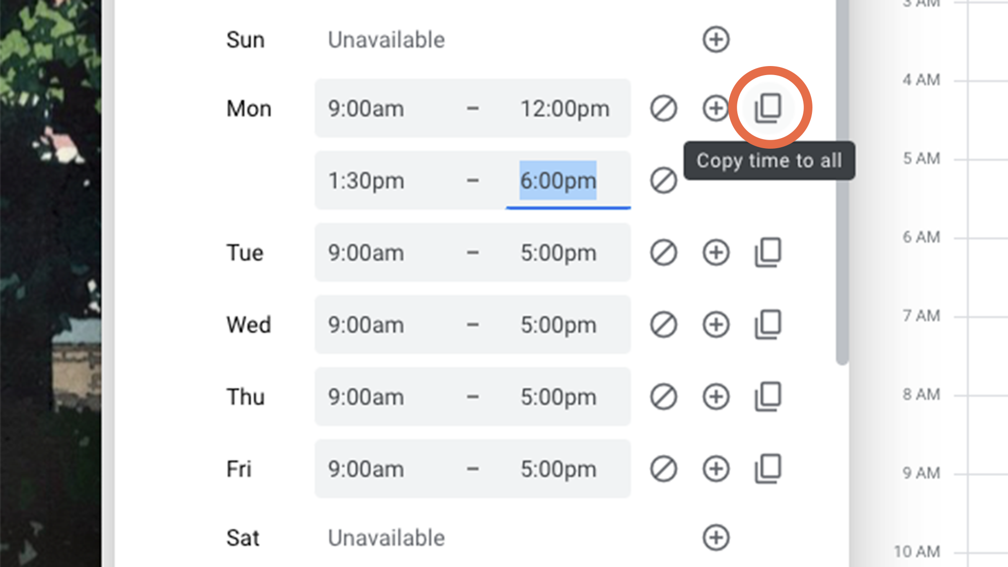 Screen showing appointment schedule settings 