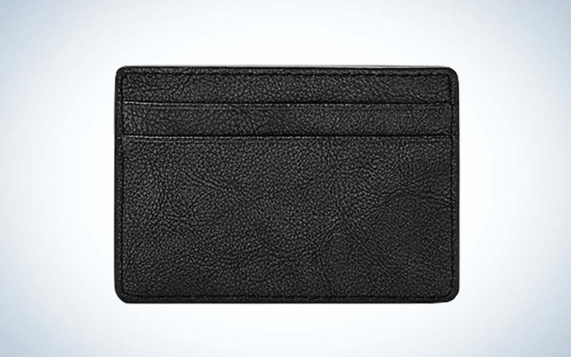 A black single fold Steven Card Case wallet by Fossil against a plain background.
