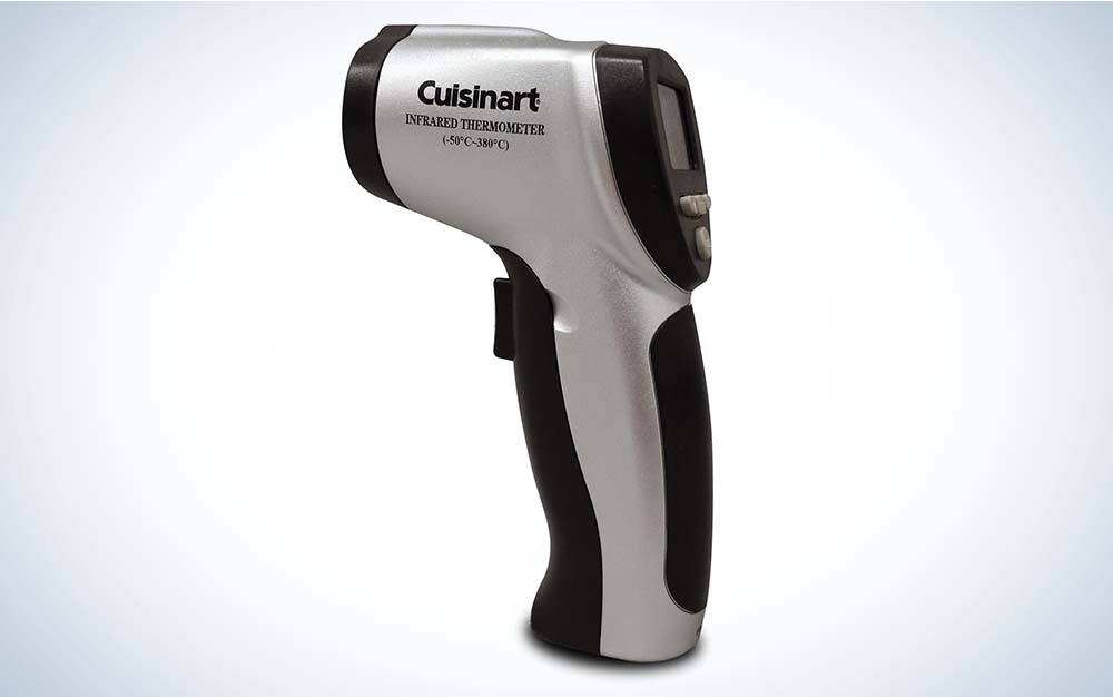 A side view of the gray and black Cuisinart CSG-625 Infrared Surface Thermometer against a plain background.