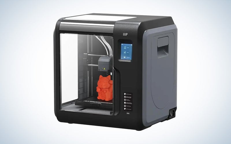 The black Monoprice Voxel 3D printer is placed against a white background.