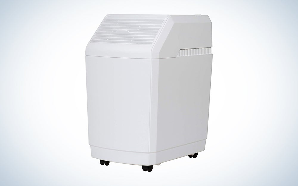 white AIRCARE Space Saver Evaporative Humidifier on a white gradient background