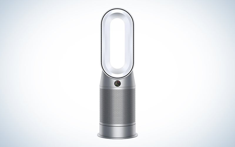 silver Dyson Pure Hot + Cool HP07 over a white background