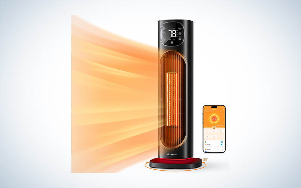 Black GoveeLife Smart Electric Heater over a white background