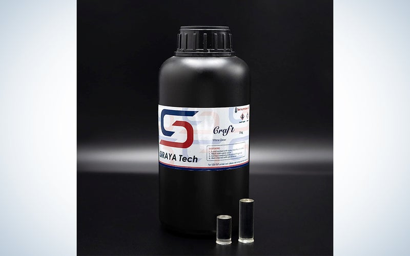 Siraya Tech Craft Ultra-Clear 3D Printer Resin bottle over a black background