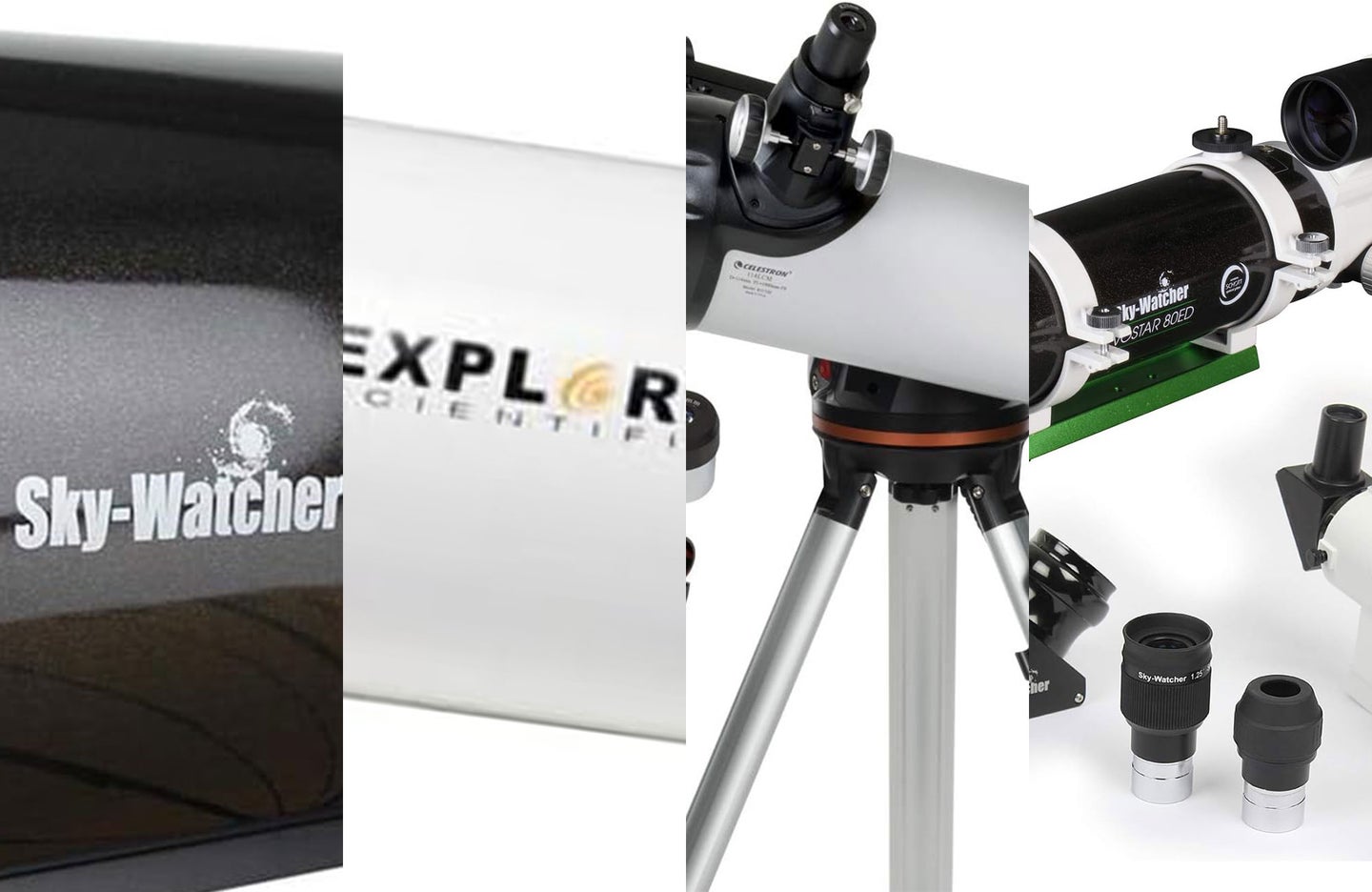 A lineup of the best telescopes for astrophotography on a plain background
