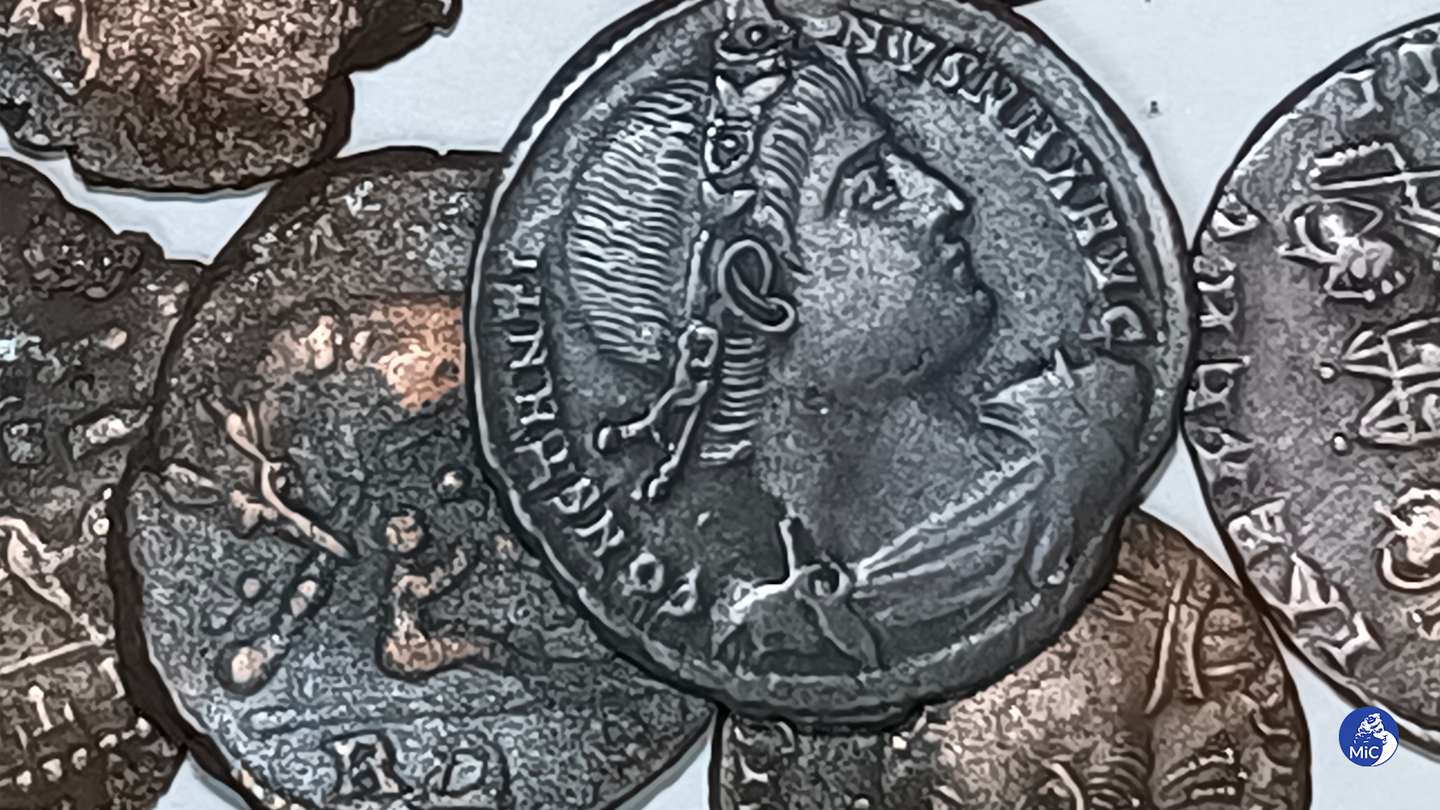 Close-up of Roman follis coins found off Italian coast