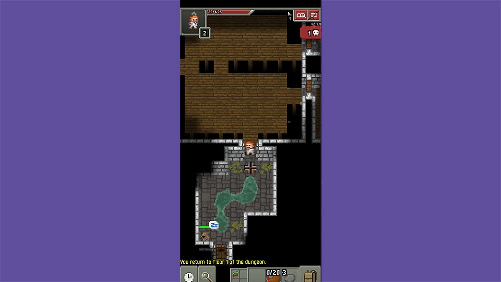 A gray dungeon depicted in the Android game Shattered Pixel Dungeon.