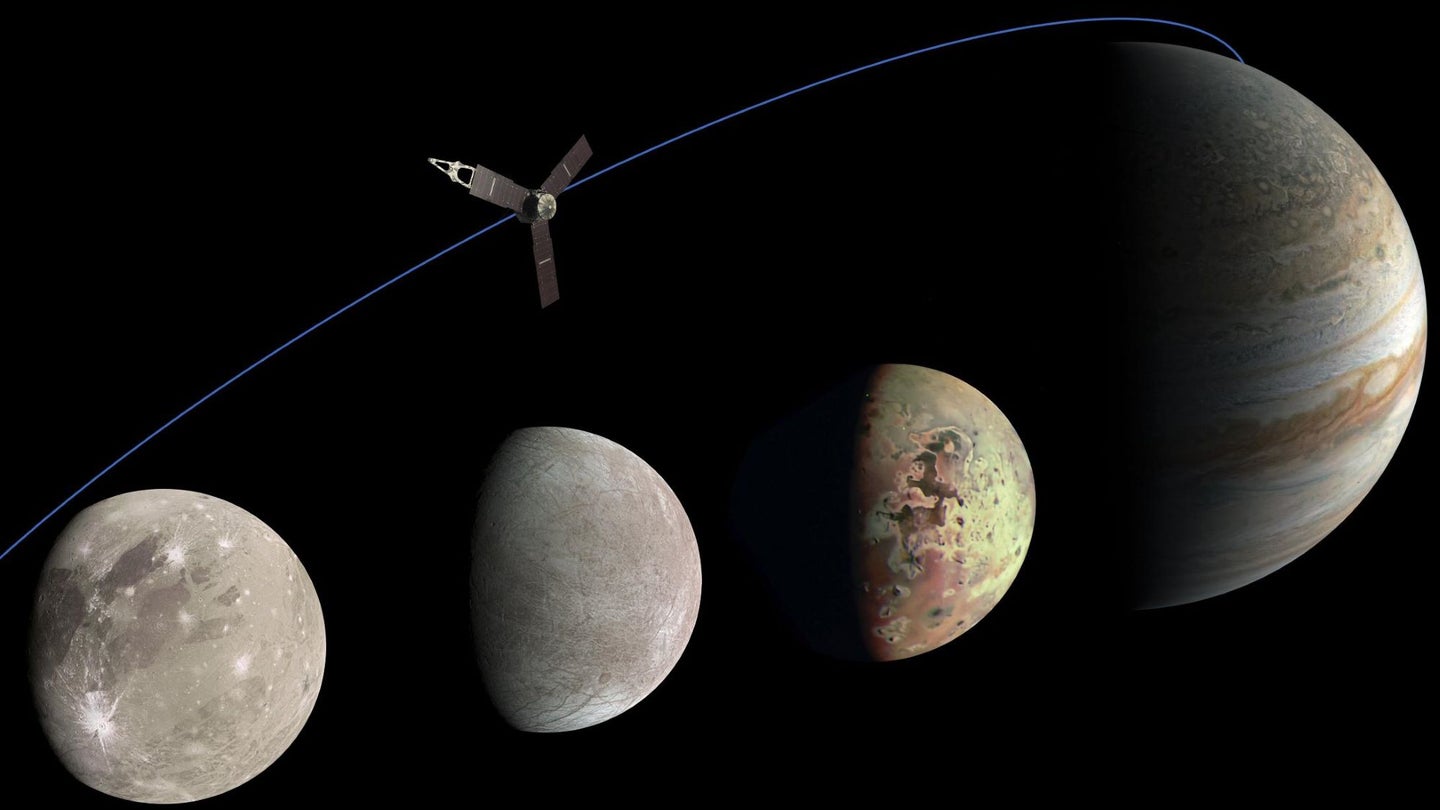 Three moons and Jupiter, plus the NASA probe Juno.