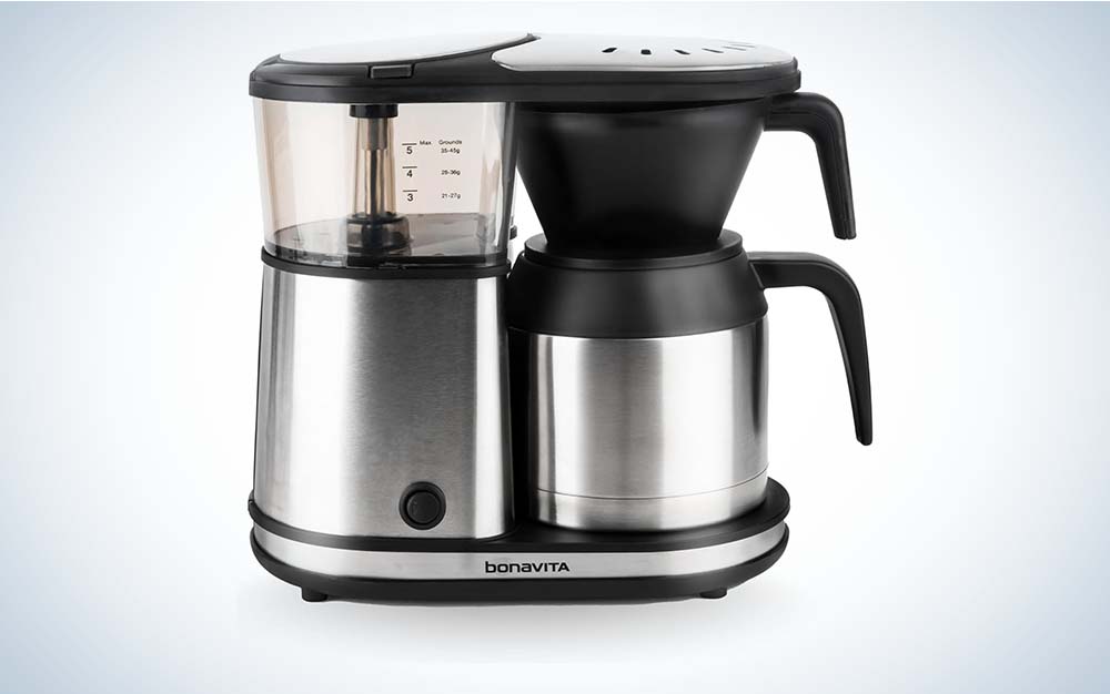 A stainless steel coffee makers with a thermal carafe from Bonavita.