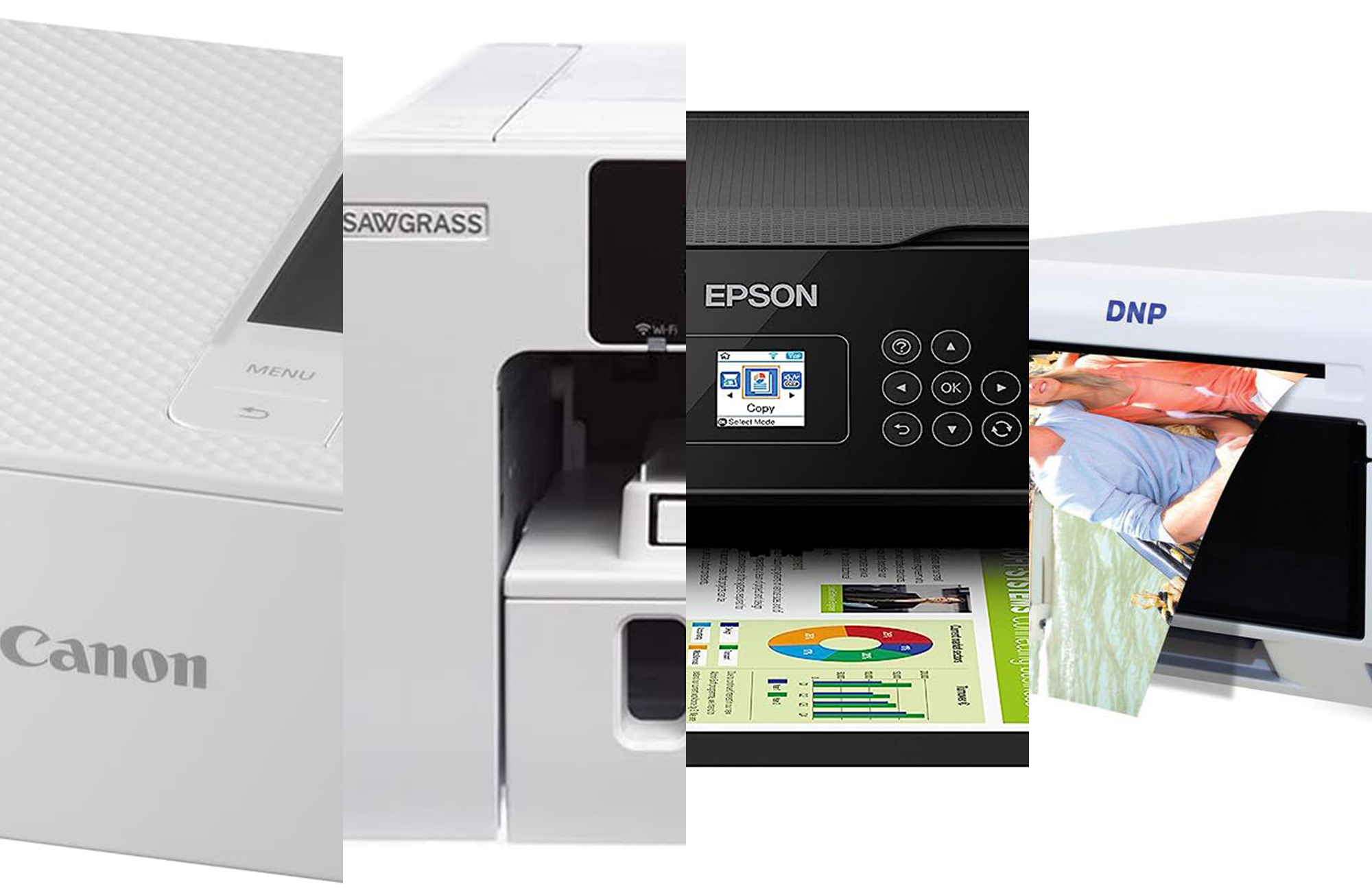 Four of the best sublimation printers are sliced together against a white background.