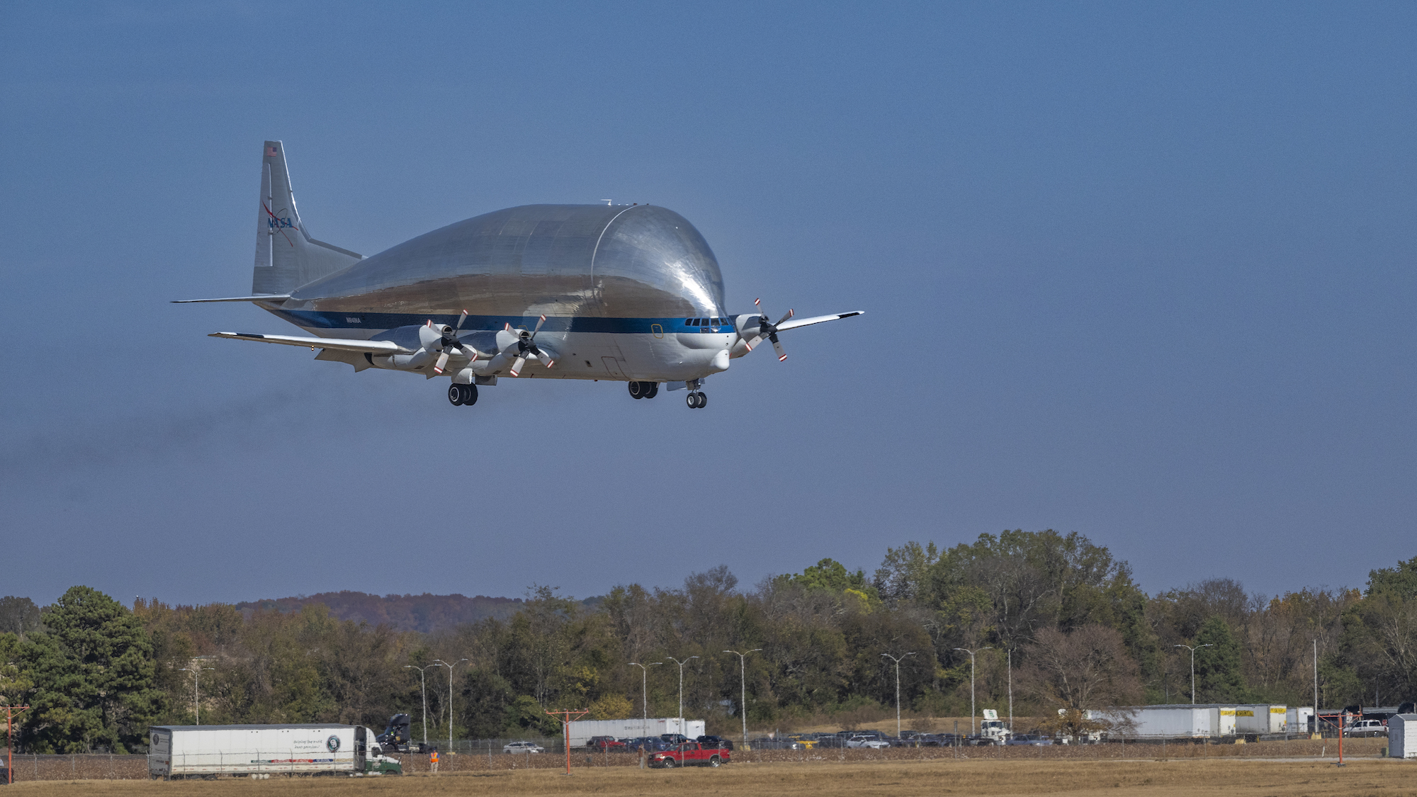Watch NASA’s bizarre and bulbous Super Guppy cargo plane touch down in Alabama
