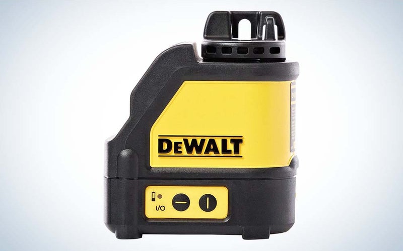 A yellow and black DeWalt line laser tool