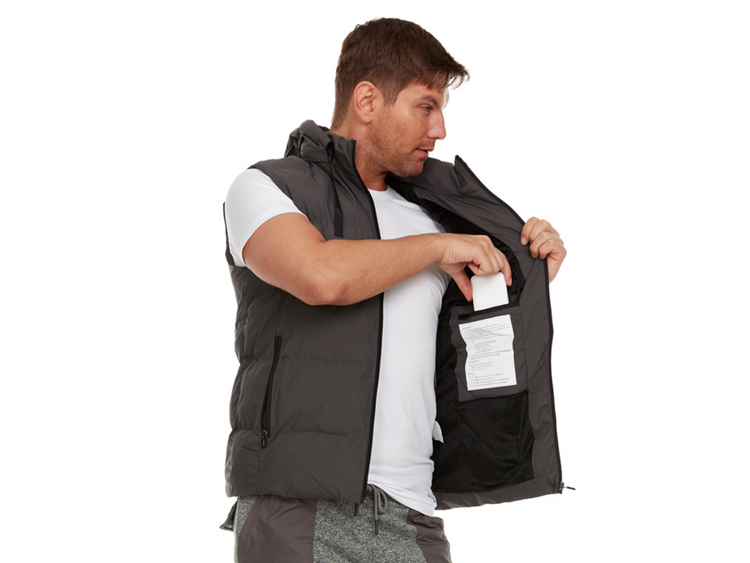 A person wearing a heated vest