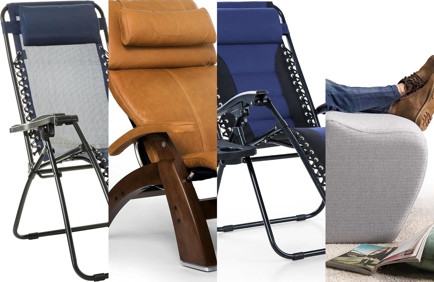 Four examples of the best zero gravity chairs shown next to each other