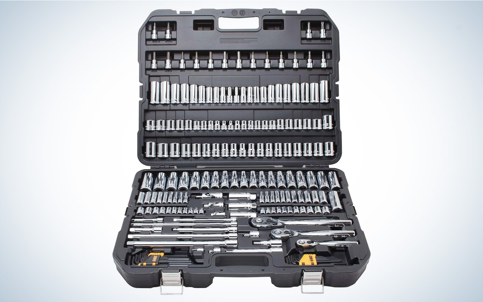 DeWalt's mechanic's tool set on sale for black friday on a plain background