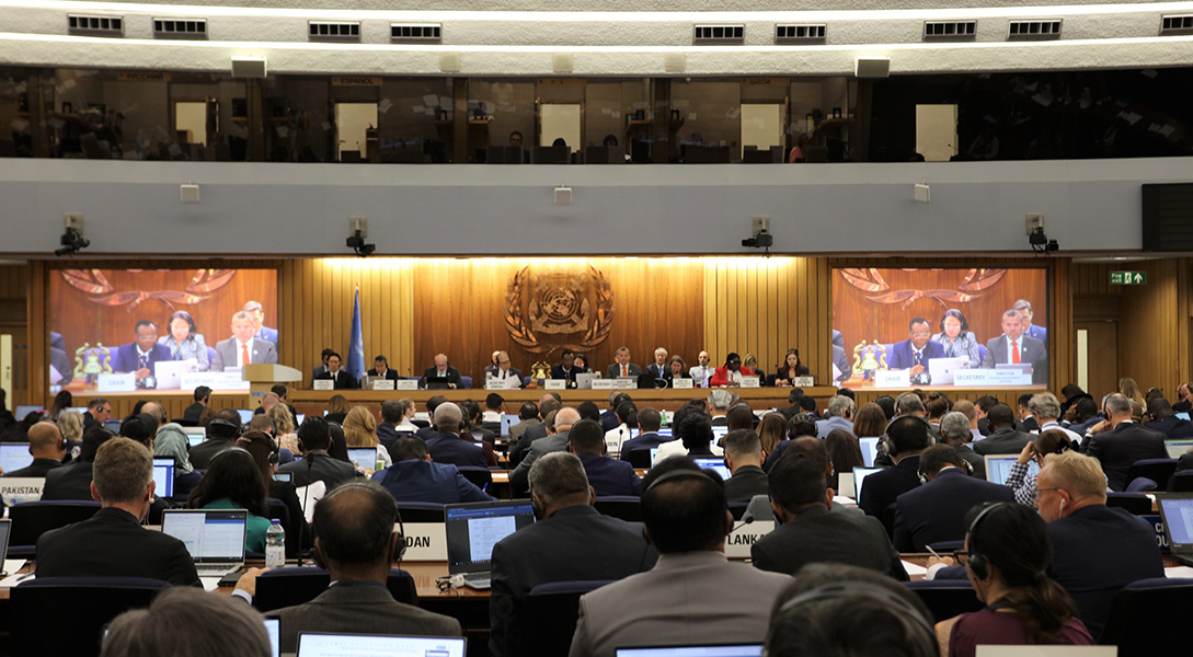 At a July 2023 meeting of the International Maritime Organization, member states voted unanimously to adopt more ambitious climate goals for the international shipping industry.

CREDIT: INTERNATIONAL MARITIME ORGANIZATION / FLICKR