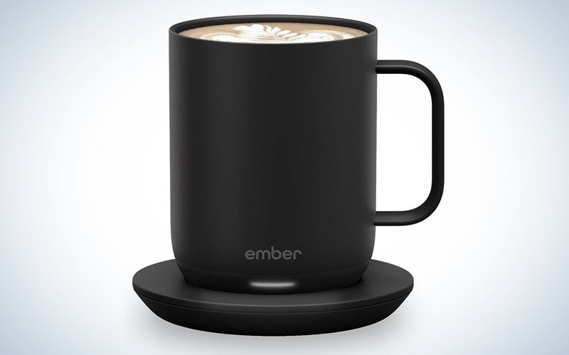 Black Ember Mug 2 on its coaster against a white background