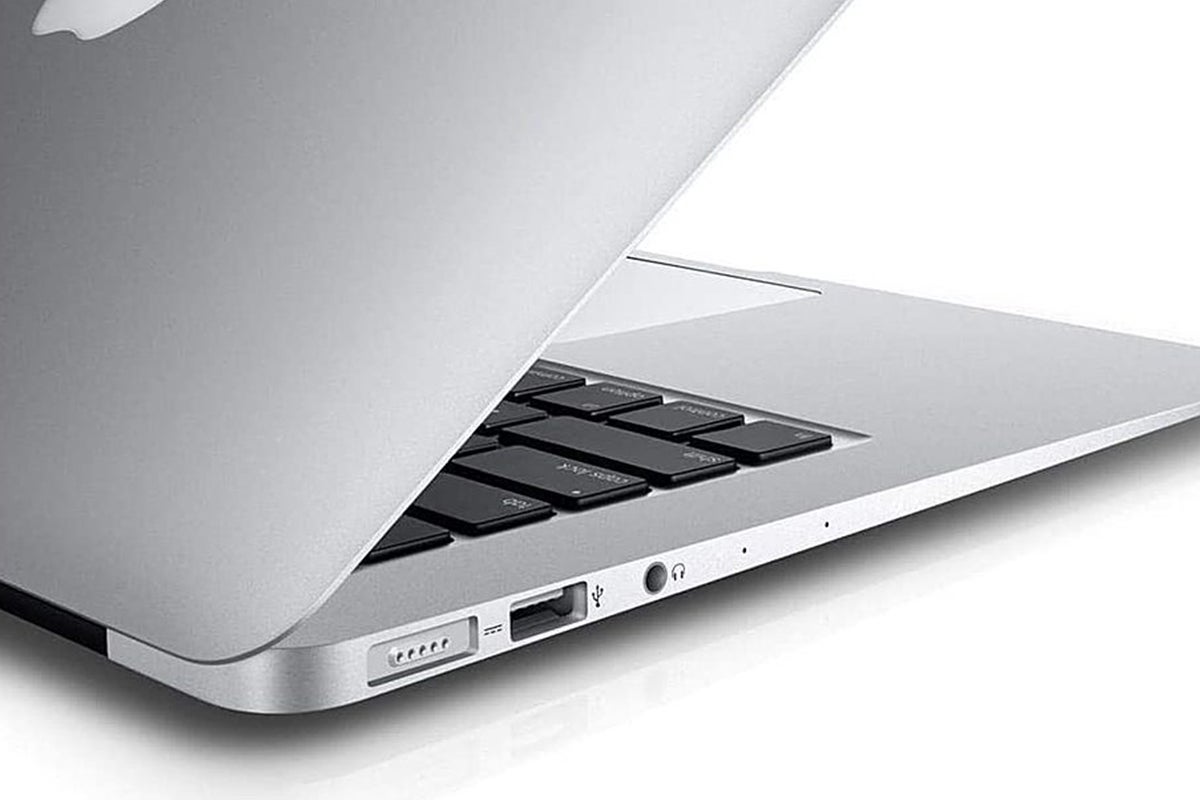 A 2017 MacBook AIr on a plain background