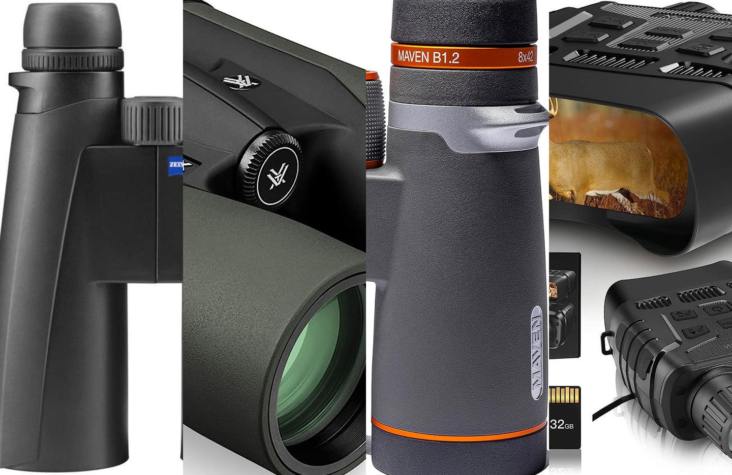 A lineup of the best binoculars on a plain background