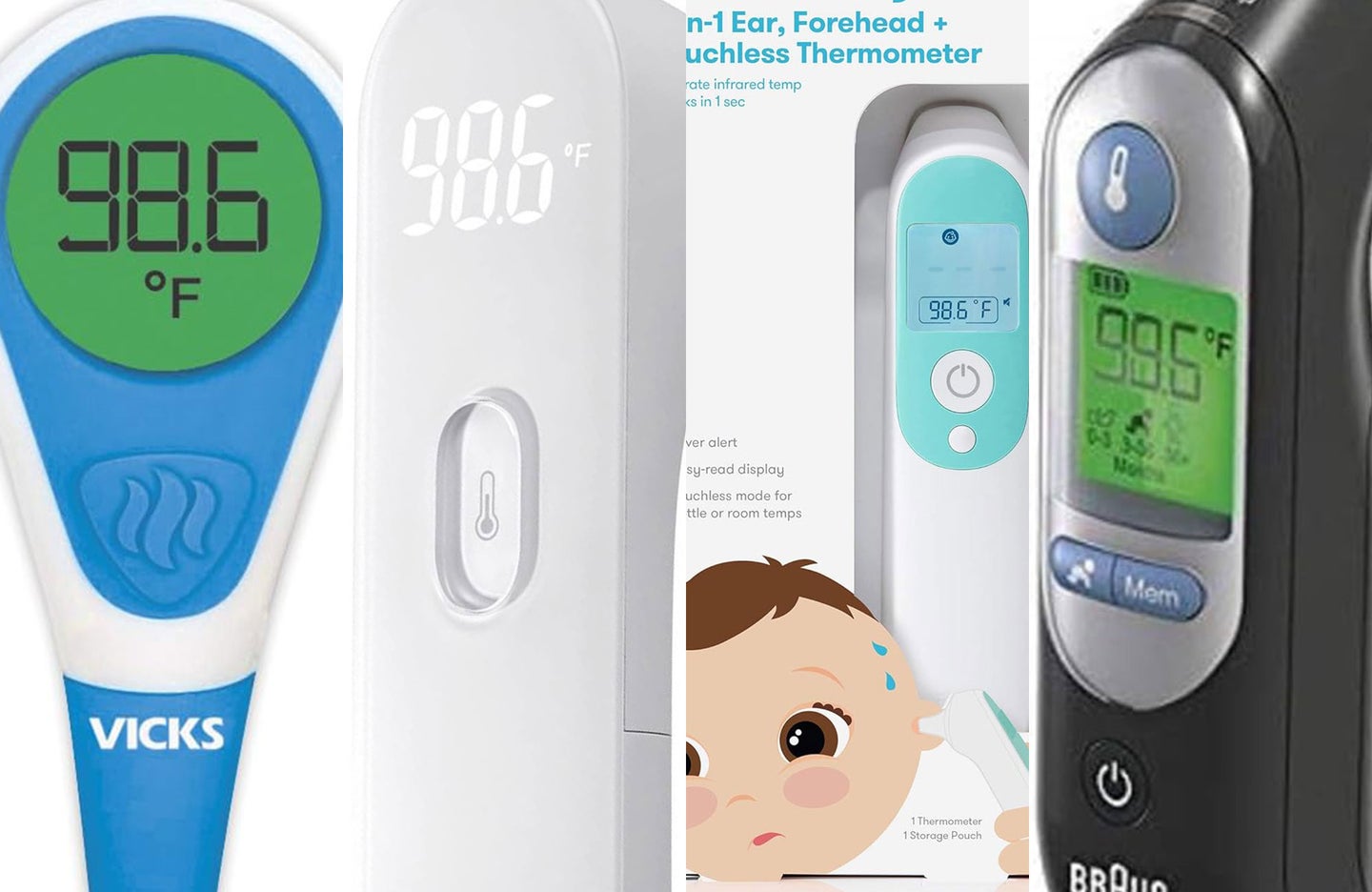 A lineup of the best thermometers on a plain background