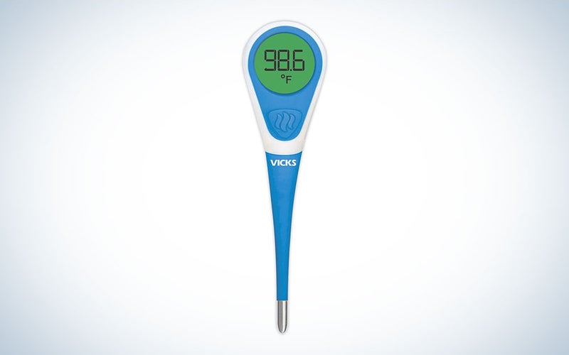 A Vicks ComfortFlex Digital thermometer on a plain background.