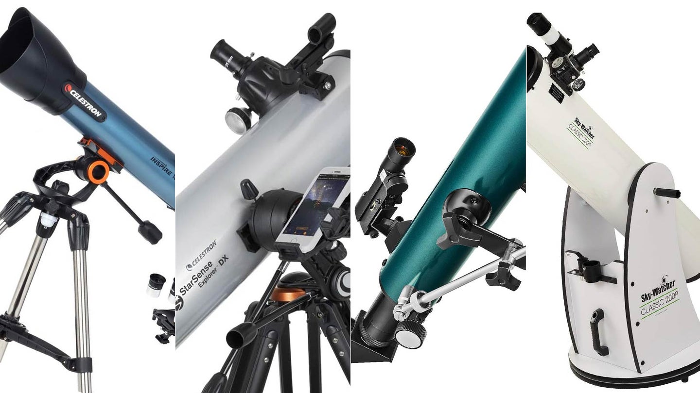 The best budget telescopes arranged in a row on a white background